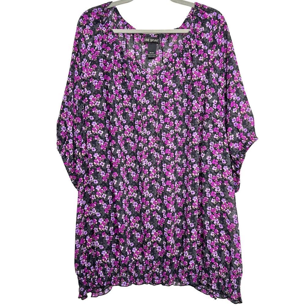 Lane Bryant NWOT Black Purple Floral Blouse Womens Plus Size 3X - 26/28